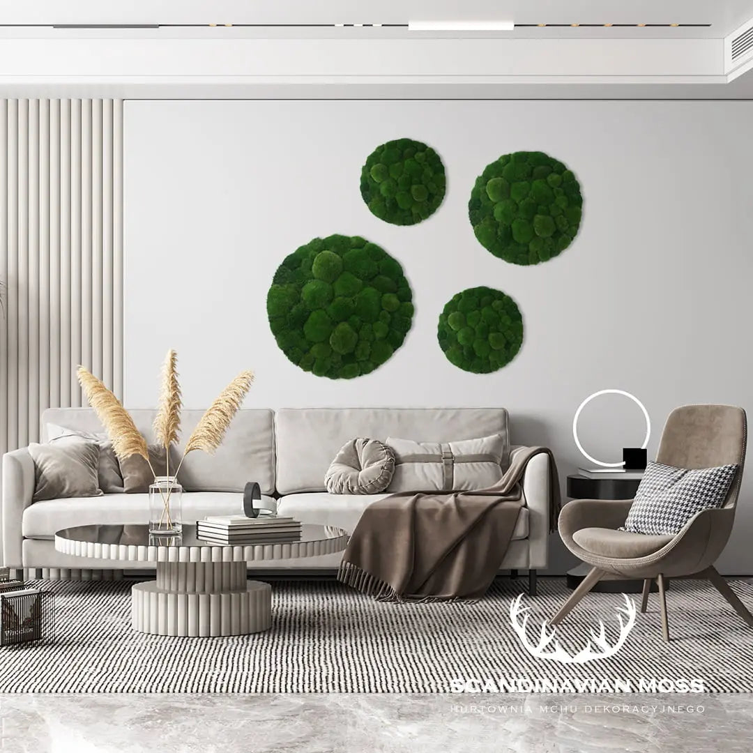 Frameless Pillow Moss Wall Panels Round in living room interior DecorMania UK